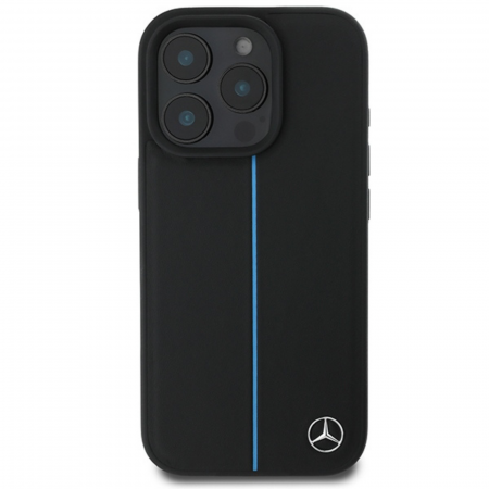 IPHONE 16 PRO MAX - Husa pentru iPhone 16 Pro Max, Mercedes Leather Blue Stripe MagSafe, Black