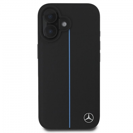HUSE IPHONE - Husa pentru iPhone 16 Mercedes Leather Blue Stripe MagSafe, Black