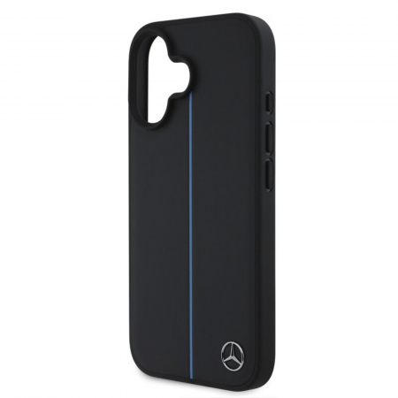 Husa pentru iPhone 16 Mercedes Leather Blue Stripe MagSafe, Black [3]