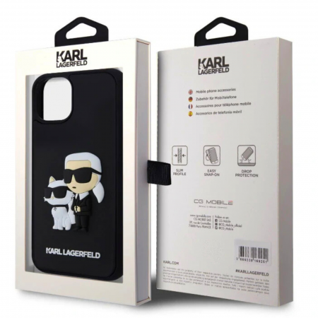 Husa pentru iPhone 15 Pro Karl Lagerfeld 3D Rubber Karl and Choupette, Black, KLHCP15L3DRKCNK [6]
