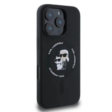 Husa pentru iPhone 16 Pro Max Karl Lagerfeld Silicone Ring MagSafe (KLHMP16XSCMKCRHK) Karl&Choupette, Black [3]