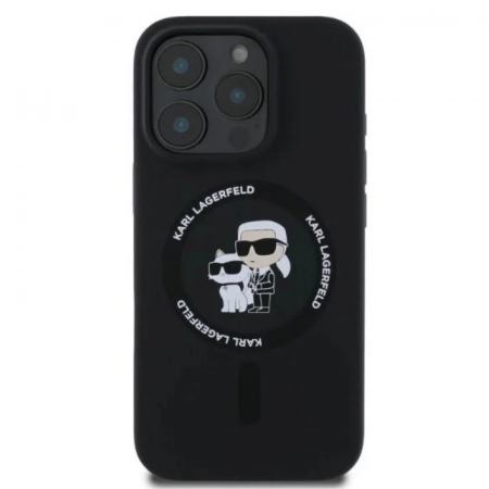 HUSE IPHONE - Husa pentru iPhone 16 Pro Max Karl Lagerfeld Silicone Ring MagSafe (KLHMP16XSCMKCRHK) Karl&Choupette, Black