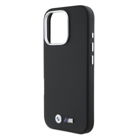 Husa pentru iPhone 16 Pro BMW M PU Kevlar Metal Logo, Black [3]