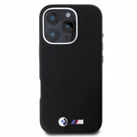 HUSE IPHONE - Husa pentru iPhone 16 Pro BMW M PU Kevlar Metal Logo, Black