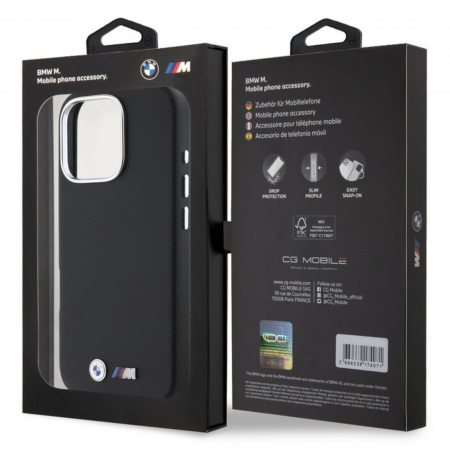 Husa pentru iPhone 16 Pro BMW M PU Kevlar Metal Logo, Black [5]