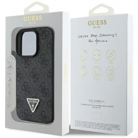 Husa pentru iPhone 16 Pro Guess PU 4G Strass Triangle Metal Logo, Black [7]