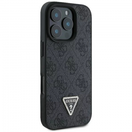 Husa pentru iPhone 16 Pro Guess PU 4G Strass Triangle Metal Logo, Black [3]