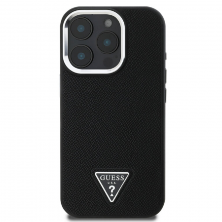 HUSE IPHONE - Husa pentru iPhone 16 Pro Max, Guess PU Grained Triangle Logo, Black