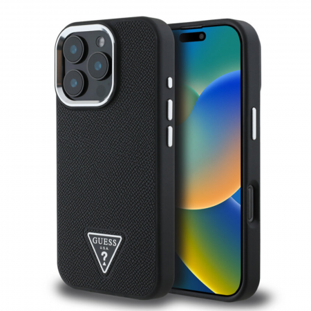 Husa pentru iPhone 16 Pro, Guess PU Grained Triangle Logo, Black [1]