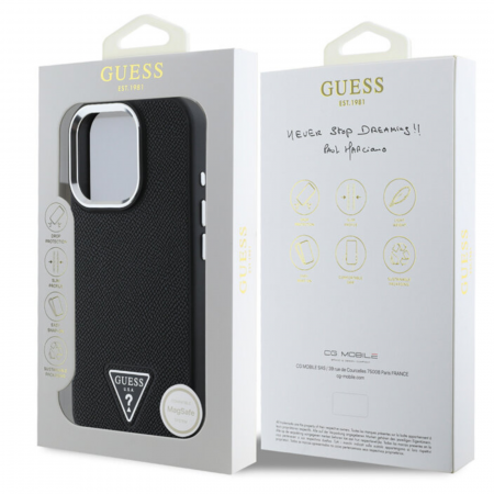 Husa pentru iPhone 16 Pro, Guess PU Grained Triangle Logo, Black [6]