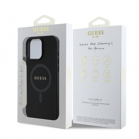 Husa pentru iPhone 16 Pro, Guess - Saffiano Classic Logo MagSafe (GUHMP16LPSAHMCK) -Black [6]