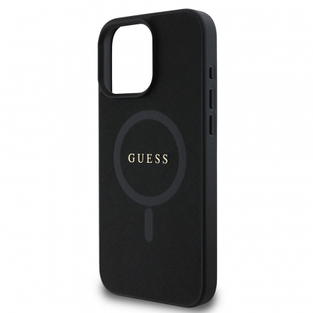 Husa pentru iPhone 16 Pro, Guess - Saffiano Classic Logo MagSafe (GUHMP16LPSAHMCK) -Black [3]