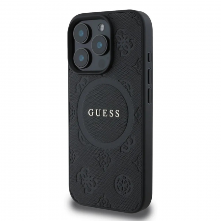 Husa pentru iPhone 16 Pro, Guess Saffiano Peony Stamp MagSafe, Black [2]