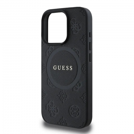 Husa pentru iPhone 16 Pro, Guess Saffiano Peony Stamp MagSafe, Black [3]