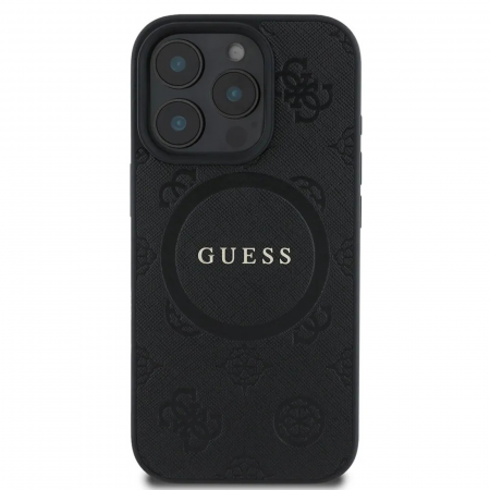 IPHONE 16 PRO - Husa pentru iPhone 16 Pro, Guess Saffiano Peony Stamp MagSafe, Black