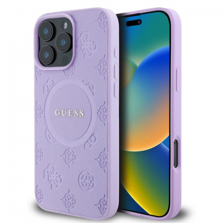 Husa pentru iPhone 16 Pro Max, Guess Saffiano Peony Stamp MagSafe, Purple [4]