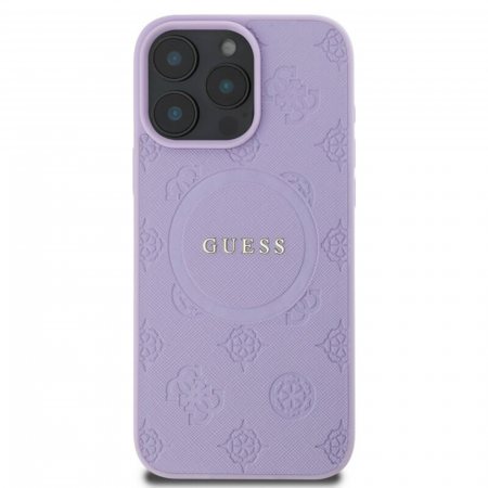 HUSE IPHONE - Husa pentru iPhone 16 Pro Max, Guess Saffiano Peony Stamp MagSafe, Purple