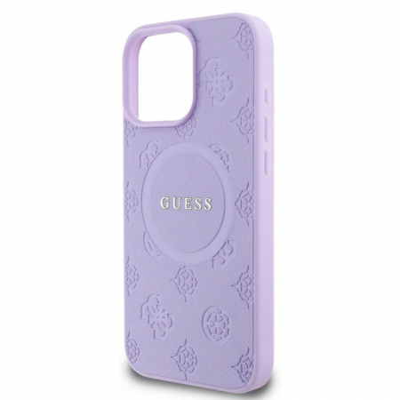 Husa pentru iPhone 16 Pro, Guess Saffiano Peony Stamp MagSafe, Purple [2]
