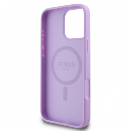 Husa pentru iPhone 16 Pro, Guess Saffiano Peony Stamp MagSafe, Purple [3]