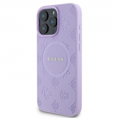 Husa pentru iPhone 16 Pro, Guess Saffiano Peony Stamp MagSafe, Purple [1]