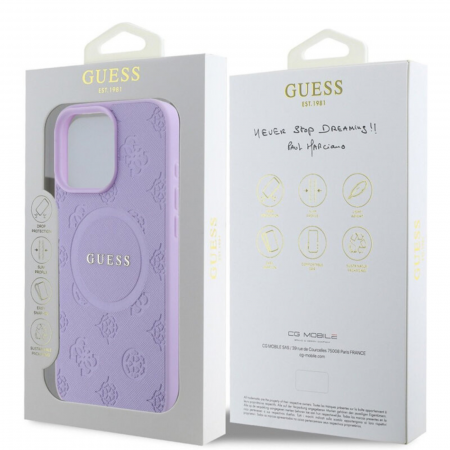 Husa pentru iPhone 16 Pro, Guess Saffiano Peony Stamp MagSafe, Purple [5]