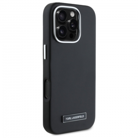 Husa pentru iPhone 16 Pro Karl Lagerfeld, Leather MagSafe (KLHMP16LPGMSRPK) - FW Metal Plate, Black [3]