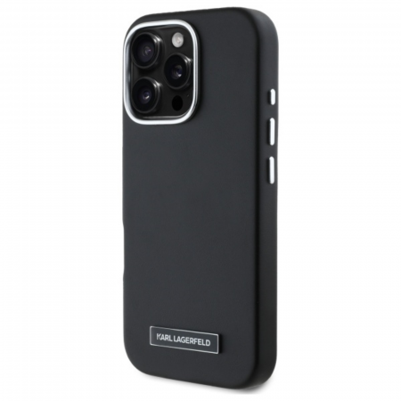 Husa pentru iPhone 16 Pro Karl Lagerfeld, Leather MagSafe (KLHMP16LPGMSRPK) - FW Metal Plate, Black [2]