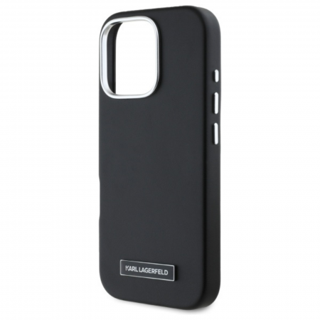 Husa pentru iPhone 16 Pro Max Karl Lagerfeld, Leather MagSafe (KLHMP16XPGMSRPK) - FW Metal Plate, Black [4]
