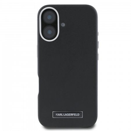 HUSE IPHONE - Husa pentru iPhone 16 Karl Lagerfeld, Leather MagSafe (KLHMP16SPGMSRPK) - FW Metal Plate, Black