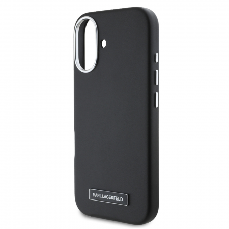 Husa pentru iPhone 16 Karl Lagerfeld, Leather MagSafe (KLHMP16SPGMSRPK) - FW Metal Plate, Black [4]