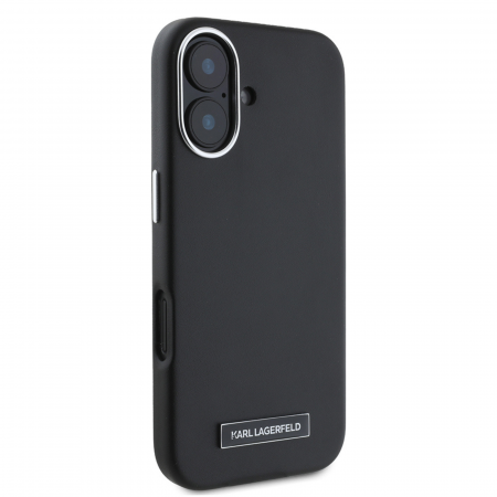Husa pentru iPhone 16 Karl Lagerfeld, Leather MagSafe (KLHMP16SPGMSRPK) - FW Metal Plate, Black [2]