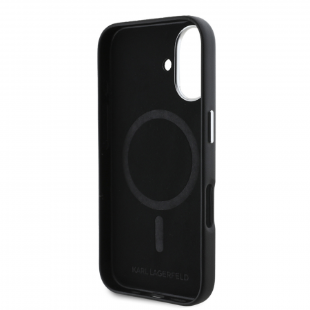 Husa pentru iPhone 16 Karl Lagerfeld, Leather MagSafe (KLHMP16SPGMSRPK) - FW Metal Plate, Black [5]
