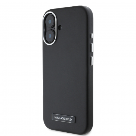 Husa pentru iPhone 16 Karl Lagerfeld, Leather MagSafe (KLHMP16SPGMSRPK) - FW Metal Plate, Black [3]