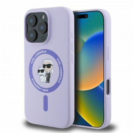 Husa pentru iPhone 16 Pro Karl Lagerfeld Silicone Ring MagSafe (KLHMP16LSCMKCRHU) Karl&Choupette, Purple [1]