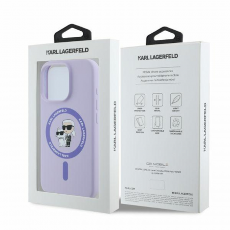 Husa pentru iPhone 15 Pro Max Karl Lagerfeld Silicone Ring MagSafe (KLHMP15XSCMKCRHU) Karl&Choupette, Purple [3]