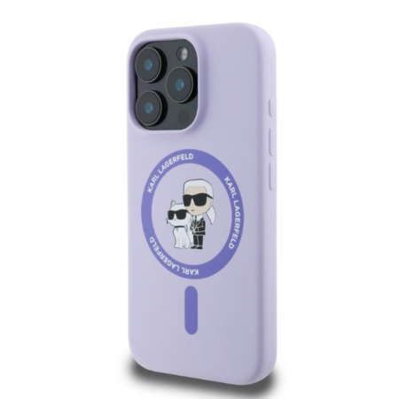 Husa pentru iPhone 15 Pro Karl Lagerfeld Silicone Ring MagSafe (KLHMP15LSCMKCRHU) Karl&Choupette, Purple [2]