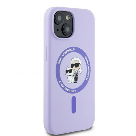 Husa pentru iPhone 15 Karl Lagerfeld Silicone Ring MagSafe (KLHMP15SSCMKCRHU) Karl&Choupette, Purple [2]