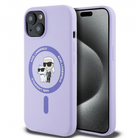 Husa pentru iPhone 15 Karl Lagerfeld Silicone Ring MagSafe (KLHMP15SSCMKCRHU) Karl&Choupette, Purple [1]