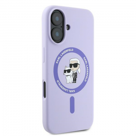 Husa pentru iPhone 16 Karl Lagerfeld Silicone Ring MagSafe (KLHMP16SSCMKCRHU) Karl&Choupette, Purple [2]