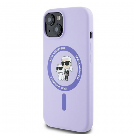 Husa pentru iPhone 15 Karl Lagerfeld Silicone Ring MagSafe (KLHMP15SSCMKCRHU) Karl&Choupette, Purple [3]