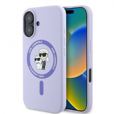 Husa pentru iPhone 16 Karl Lagerfeld Silicone Ring MagSafe (KLHMP16SSCMKCRHU) Karl&Choupette, Purple [1]