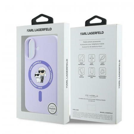 Husa pentru iPhone 16 Karl Lagerfeld Silicone Ring MagSafe (KLHMP16SSCMKCRHU) Karl&Choupette, Purple [6]