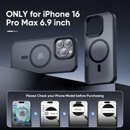 Husa pentru iPhone 16 Pro Max, MagSafe, Drop Resistant Shockproof, Matte Skin Black [14]