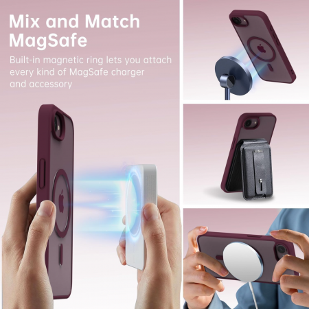 Husa pentru iPhone 16e, Crystal Clear MagSafe, Wine Red [4]