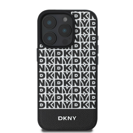 Husa pentru iPhone 16 Pro Max DKNY PU Leather Repeat Pattern Bottom Stripe MagSafe, Black [1]