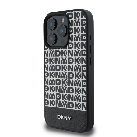 Husa pentru iPhone 16 Pro Max DKNY PU Leather Repeat Pattern Bottom Stripe MagSafe, Black [2]