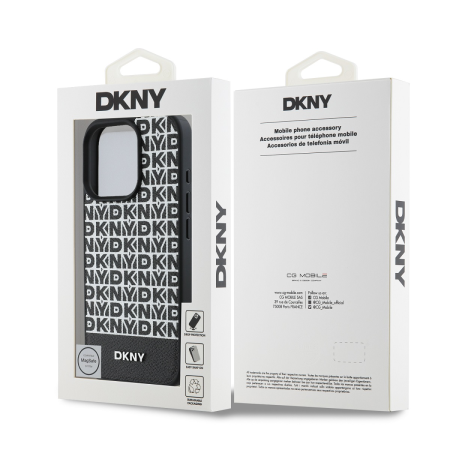Husa pentru iPhone 16 Pro Max DKNY PU Leather Repeat Pattern Bottom Stripe MagSafe, Black [3]