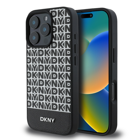 IPHONE 16 PRO MAX - Husa pentru iPhone 16 Pro Max DKNY PU Leather Repeat Pattern Bottom Stripe MagSafe, Black