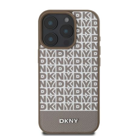 Husa pentru iPhone 16 Pro Max DKNY PU Leather Repeat Pattern Bottom Stripe MagSafe, Brown [2]