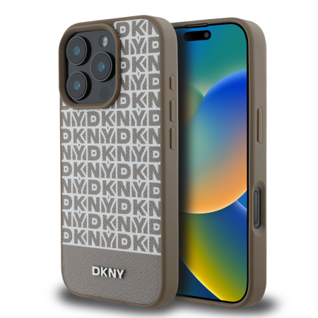 IPHONE 16 PRO MAX - Husa pentru iPhone 16 Pro Max DKNY PU Leather Repeat Pattern Bottom Stripe MagSafe, Brown